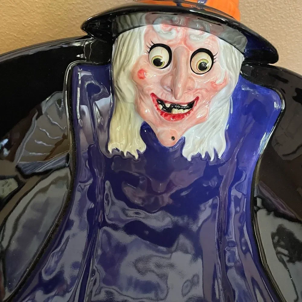 Department 56 RARE and HTF Witch Ceramic Googling Eyes Big Halloween Bowl